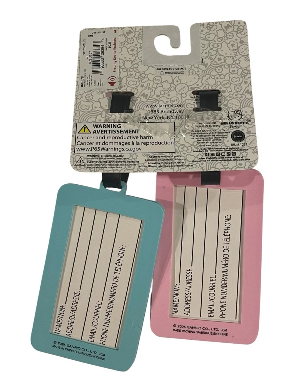 SANRIO HELLO KITTY AND FRIENDS LUGGAGE ID TAGS (2) PINK TURQUOISE CANDY NWT
